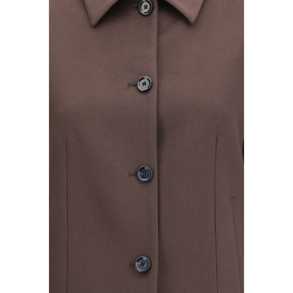 Overcoat by Lardini for women in virgin wool brown presents a luxurious silhouette, showcasing a luxurious and sophisticated pockets for a premium, luxurious look.