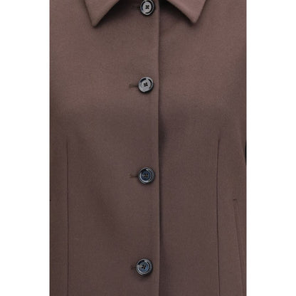 Overcoat by Lardini for women in virgin wool brown presents a luxurious silhouette, showcasing a luxurious and sophisticated pockets for a premium, luxurious look.