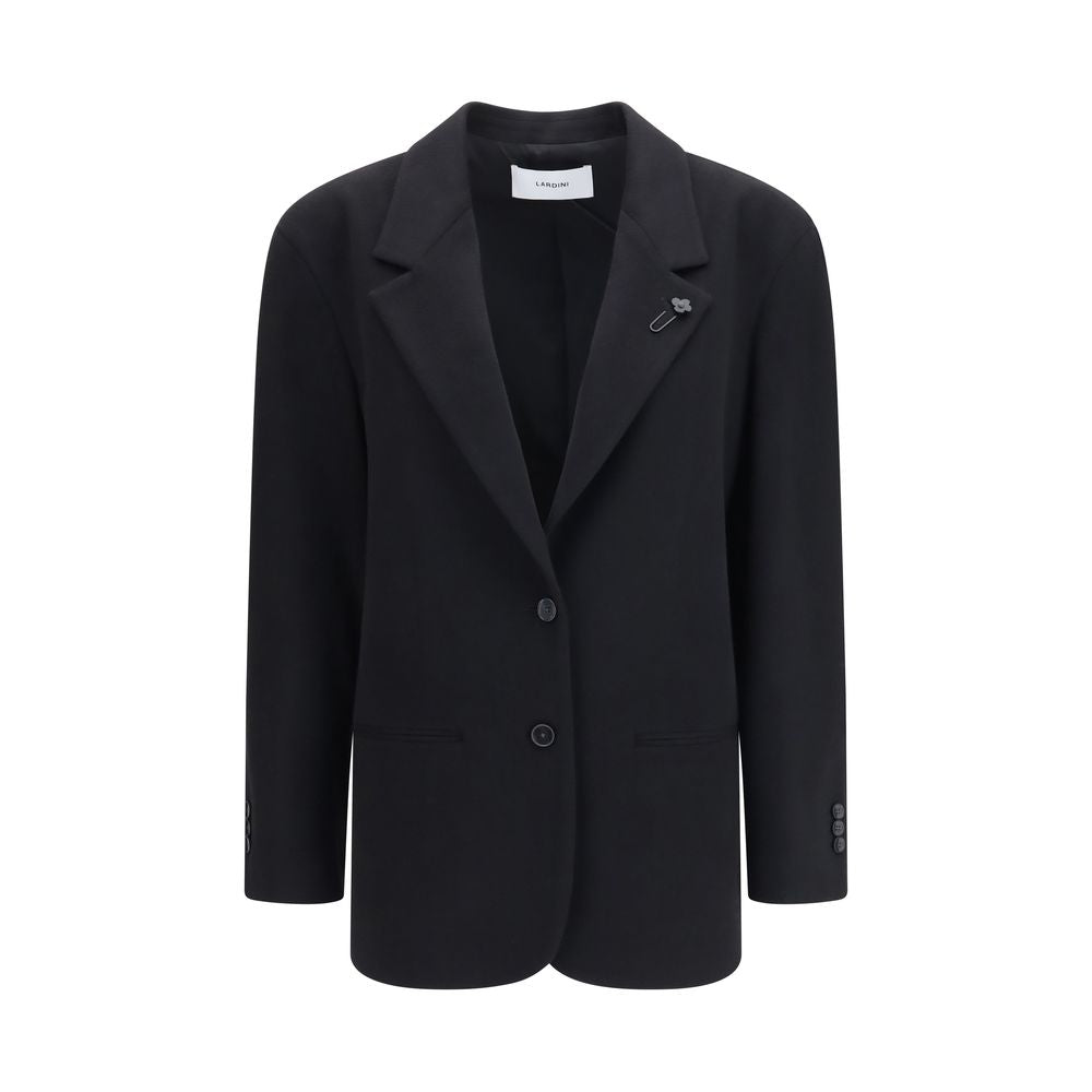 Blazer by Lardini for women in cashmere & capra leather black features an sartorial silhouette, showcasing a sophisticated single-breasted neckline and sartorial for a truly sartorial finish.