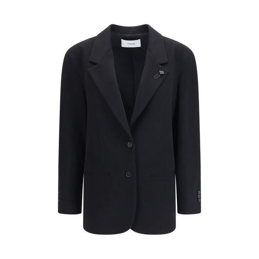 Blazer by Lardini for women in cashmere & capra leather black features an sartorial silhouette, showcasing a sophisticated single-breasted neckline and sartorial for a truly sartorial finish.
