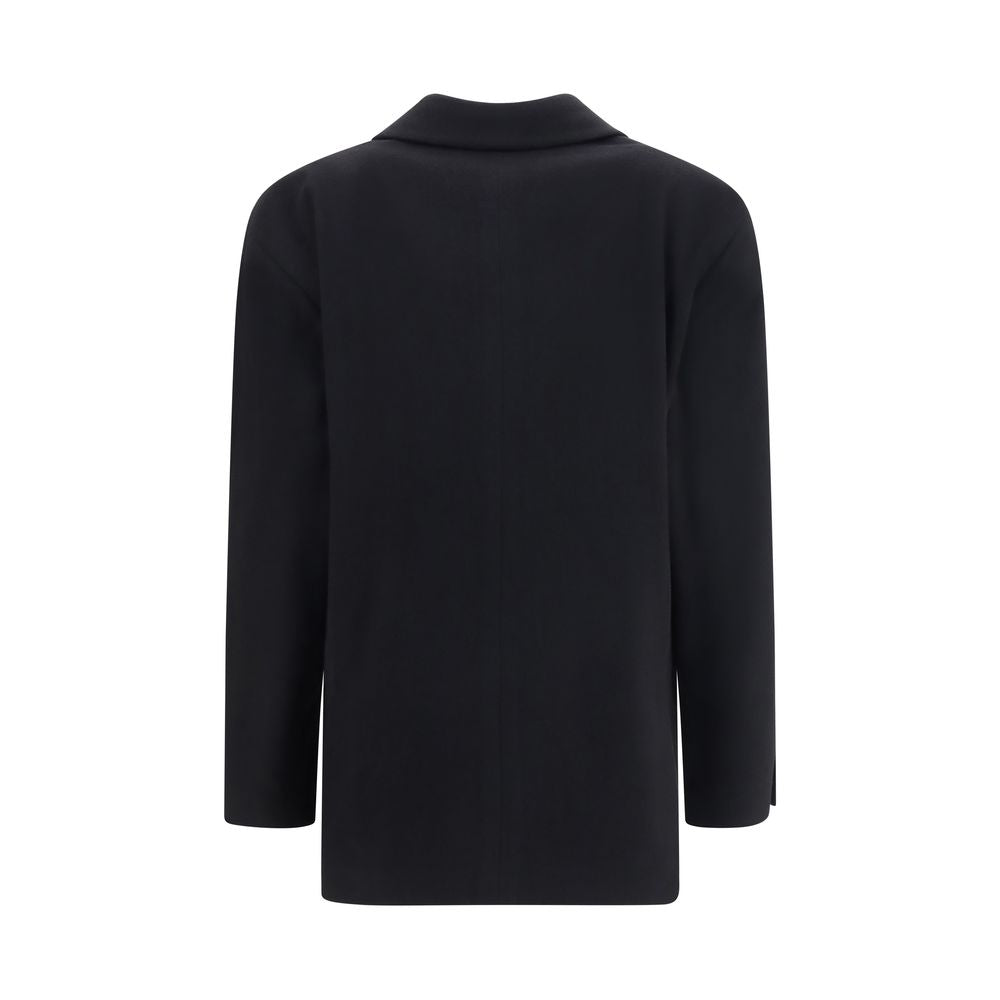Blazer by Lardini for women in cashmere & capra leather black showcases a polished silhouette, highlighted by a refined single-breasted neckline and polished for a sophisticated finish.