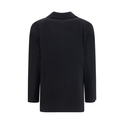 Blazer by Lardini for women in cashmere & capra leather black showcases a polished silhouette, highlighted by a refined single-breasted neckline and polished for a sophisticated finish.