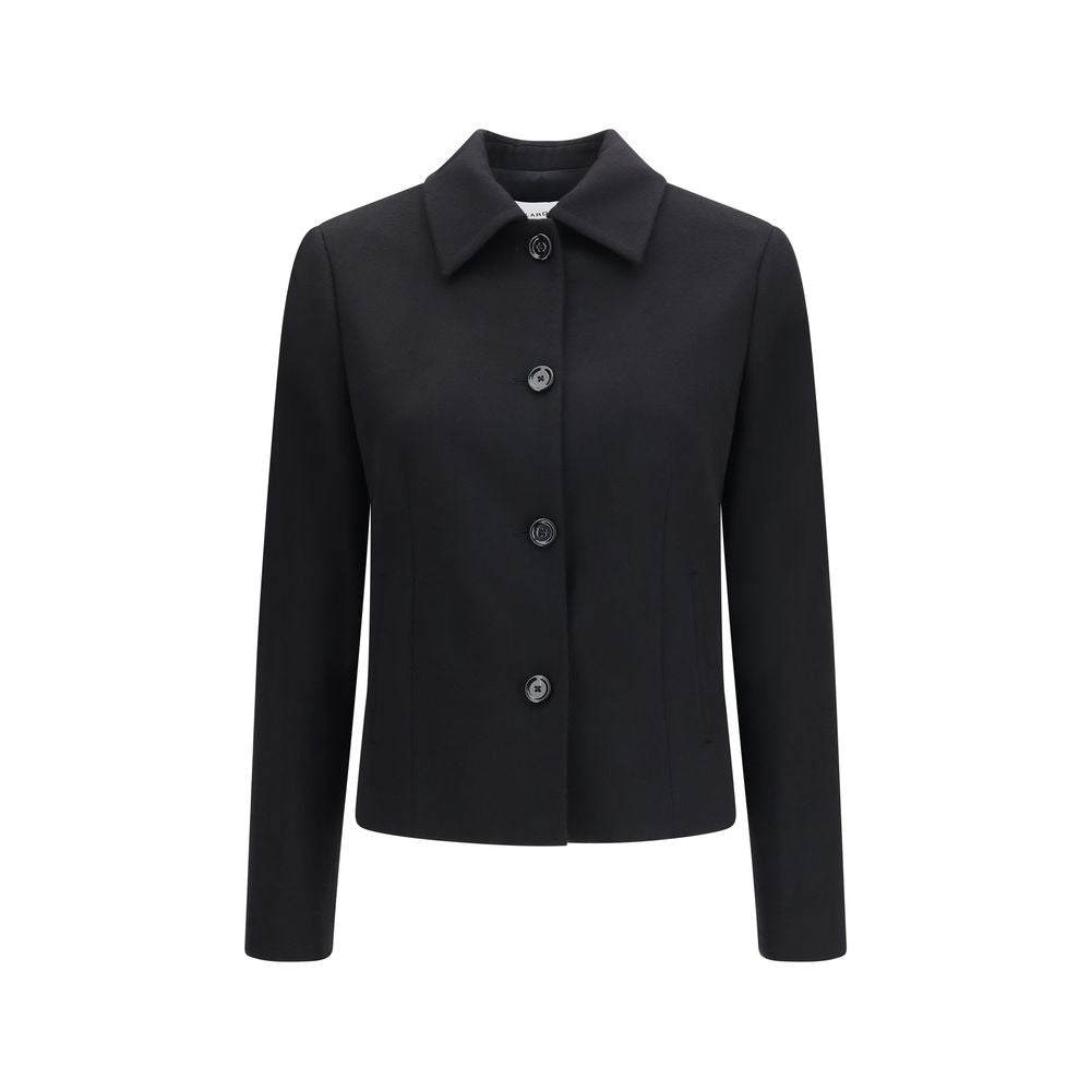 Overcoat by Lardini for women in virgin wool black features a contemporary silhouette showcasing a contemporary and refined pockets for a sophisticated finish.