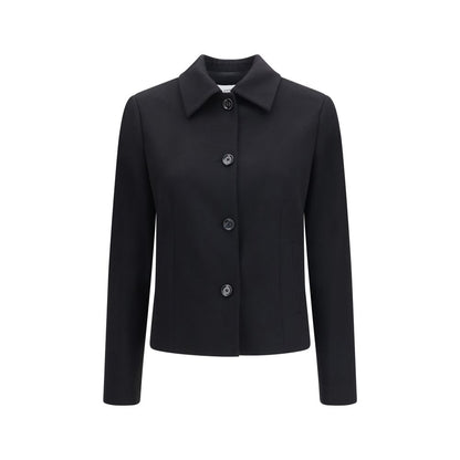 Overcoat by Lardini for women in virgin wool black features a contemporary silhouette showcasing a contemporary and refined pockets for a sophisticated finish.
