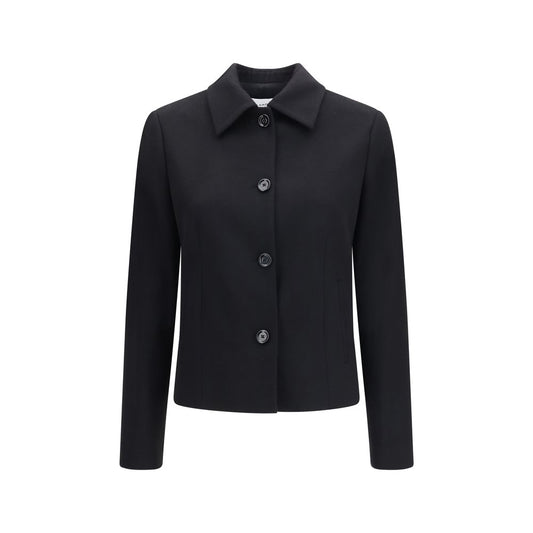 Overcoat by Lardini for women in virgin wool black features a contemporary silhouette showcasing a contemporary and refined pockets for a sophisticated finish.