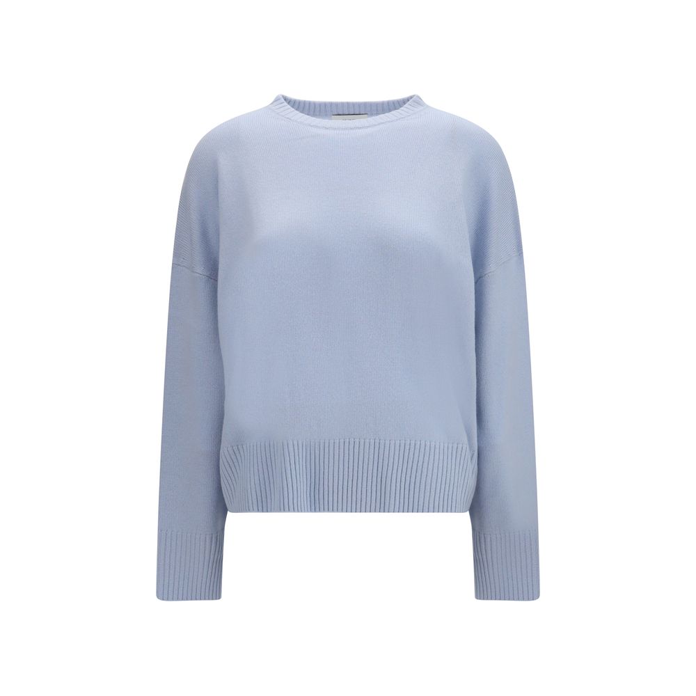 Sweater by Loulou De Saison for women in cashmere & capra leather blue features an polished silhouette, showcasing refined and a sophisticated crew neckline for a truly polished finish.