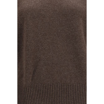 Sweater by Loulou De Saison for women in cashmere & capra leather brown features an tactile silhouette, showcasing a sophisticated crew neckline and tactile for a refined finish.