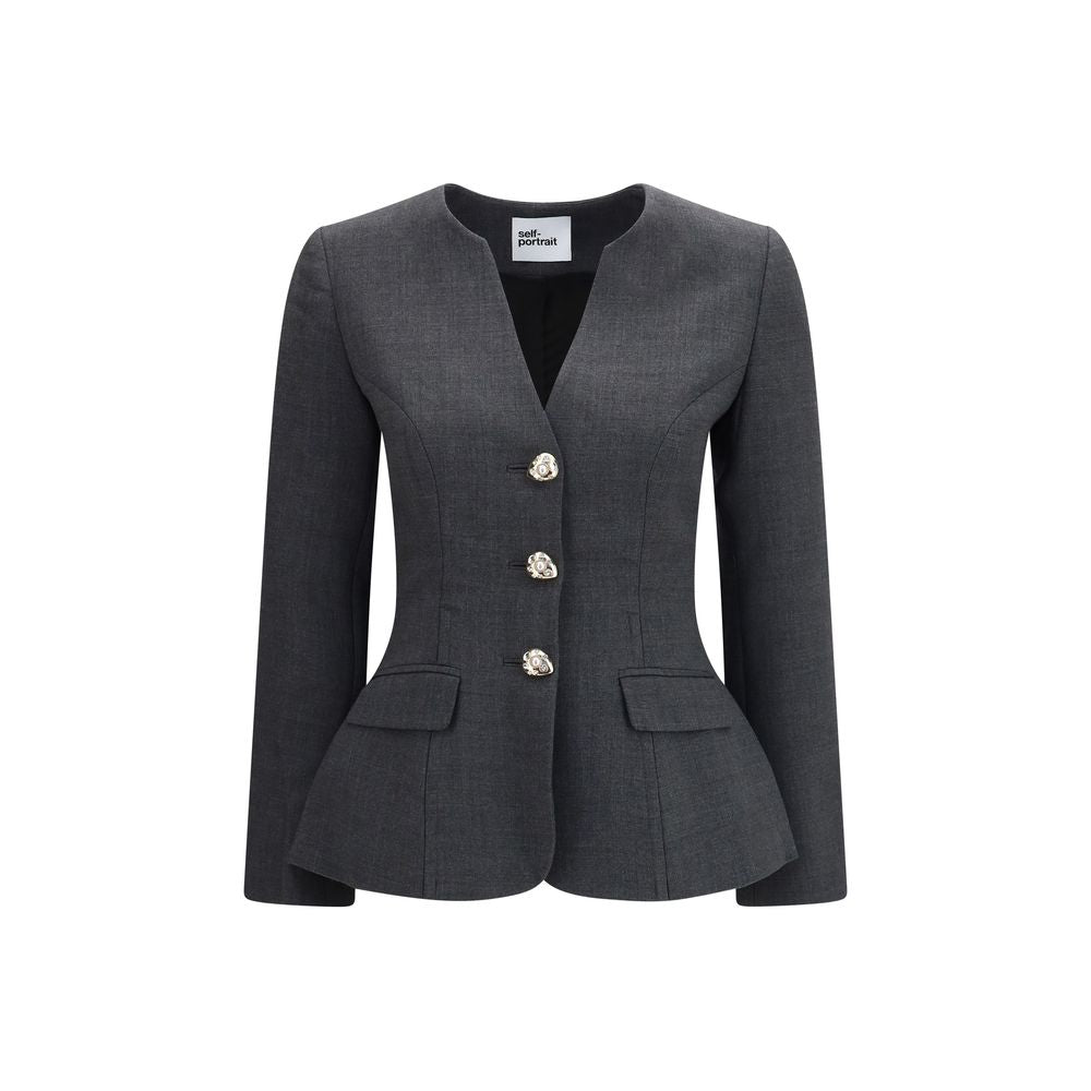 Overcoat by Self-Portrait for women in viscose polyester & polyamide gray & pearl features a contemporary silhouette showcasing a contemporary v-neck neckline and refined pockets & insulated for a sophisticated finish.