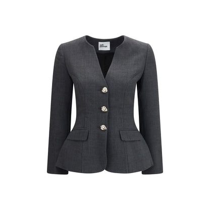 Overcoat by Self-Portrait for women in viscose polyester & polyamide gray & pearl features a contemporary silhouette showcasing a contemporary v-neck neckline and refined pockets & insulated for a sophisticated finish.