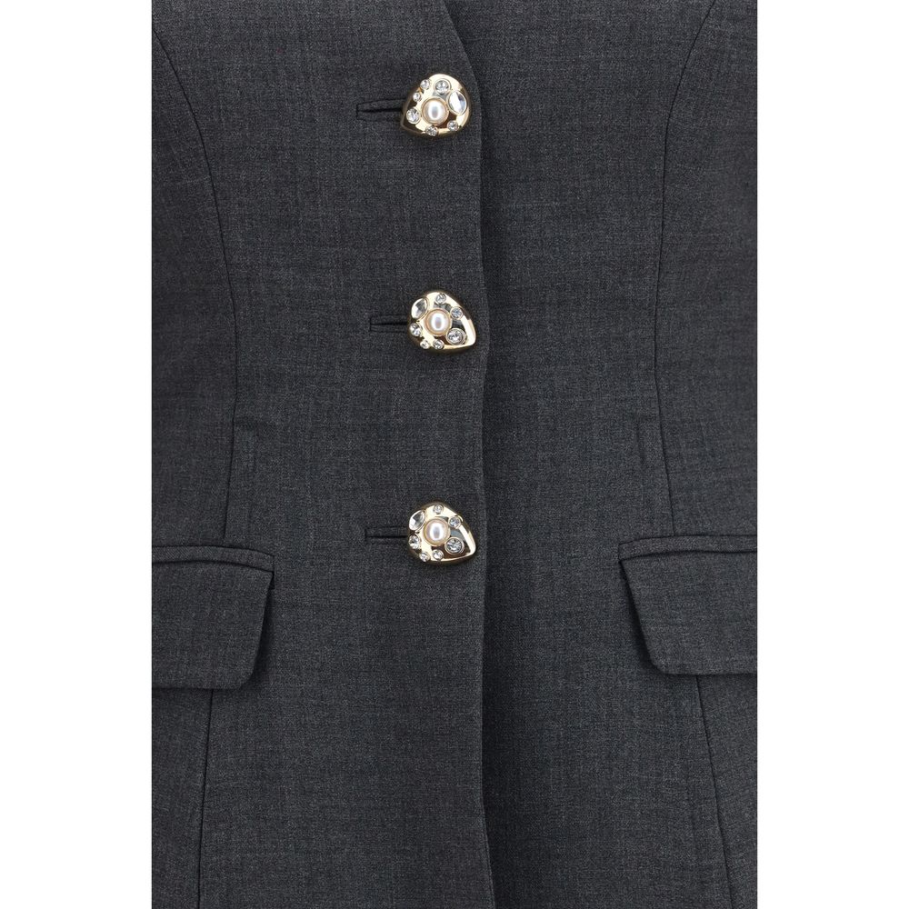 Overcoat by Self-Portrait for women in viscose polyester & polyamide gray & pearl presents a luxurious silhouette, showcasing a luxurious and sophisticated pockets & insulated for a premium, luxurious look.