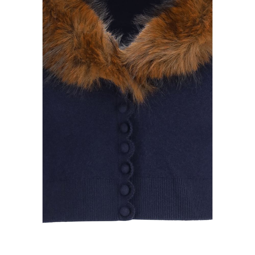 Cardigan by Self-Portrait for women in polyamide capra leather & faux fur blue showcases a luxurious silhouette, meticulously detailed with a sophisticated and for a refined finish.