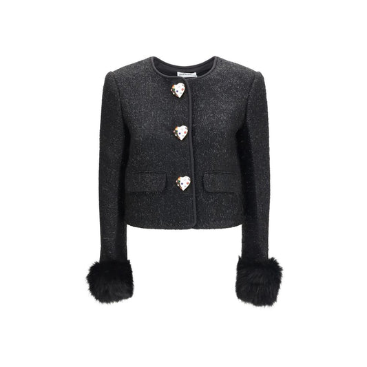 Jacket by Self-Portrait for women in polyester acrylic wool & faux fur black presents a authentic silhouette, artfully detailed with a authentic and functional pockets & insulated for a premium authentic finish.