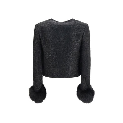 Jacket by Self-Portrait for women in polyester acrylic wool & faux fur black features an utilitarian silhouette with a refined , showcasing sophisticated pockets & insulated for an utilitarian aesthetic.