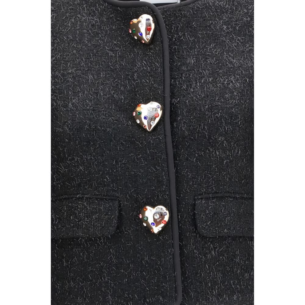 Jacket by Self-Portrait for women in polyester acrylic wool & faux fur black features a smart silhouette, perfectly accentuated by its unique and functional pockets & insulated for a smart finish.