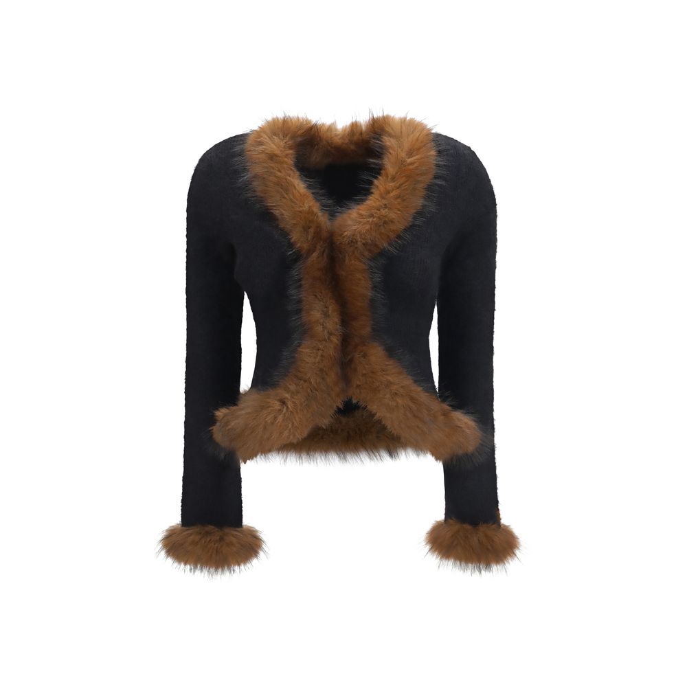 Cardigan by Self-Portrait for women in acrylic alpaca wool polyamide & faux fur blue showcases a captivating silhouette, artfully detailed with a captivating and for a truly sophisticated captivating look.