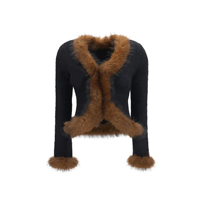 Cardigan by Self-Portrait for women in acrylic alpaca wool polyamide & faux fur blue showcases a captivating silhouette, artfully detailed with a captivating and for a truly sophisticated captivating look.