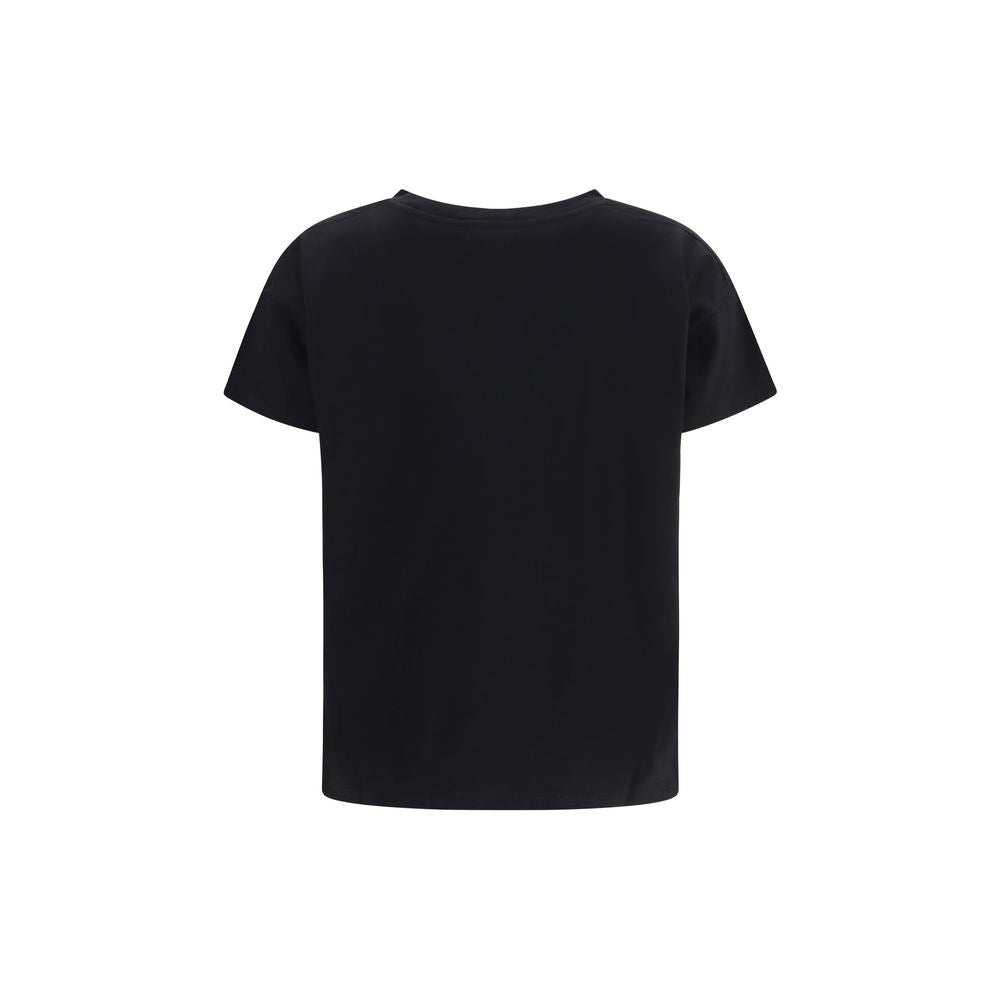 T-Shirt by Loulou De Saison for women in cotton black & signature showcases a dramatic silhouette, elegantly detailed with a dramatic crew neckline and for a truly dramatic finish.
