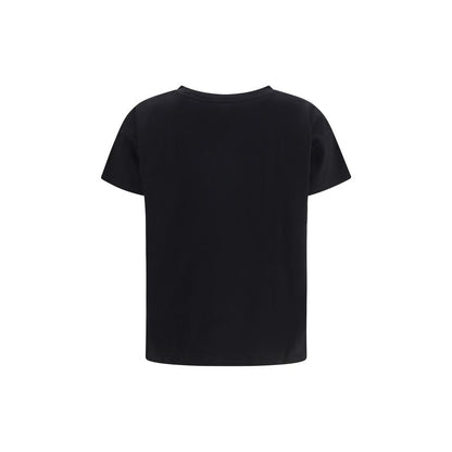 T-Shirt by Loulou De Saison for women in cotton black & signature showcases a dramatic silhouette, elegantly detailed with a dramatic crew neckline and for a truly dramatic finish.