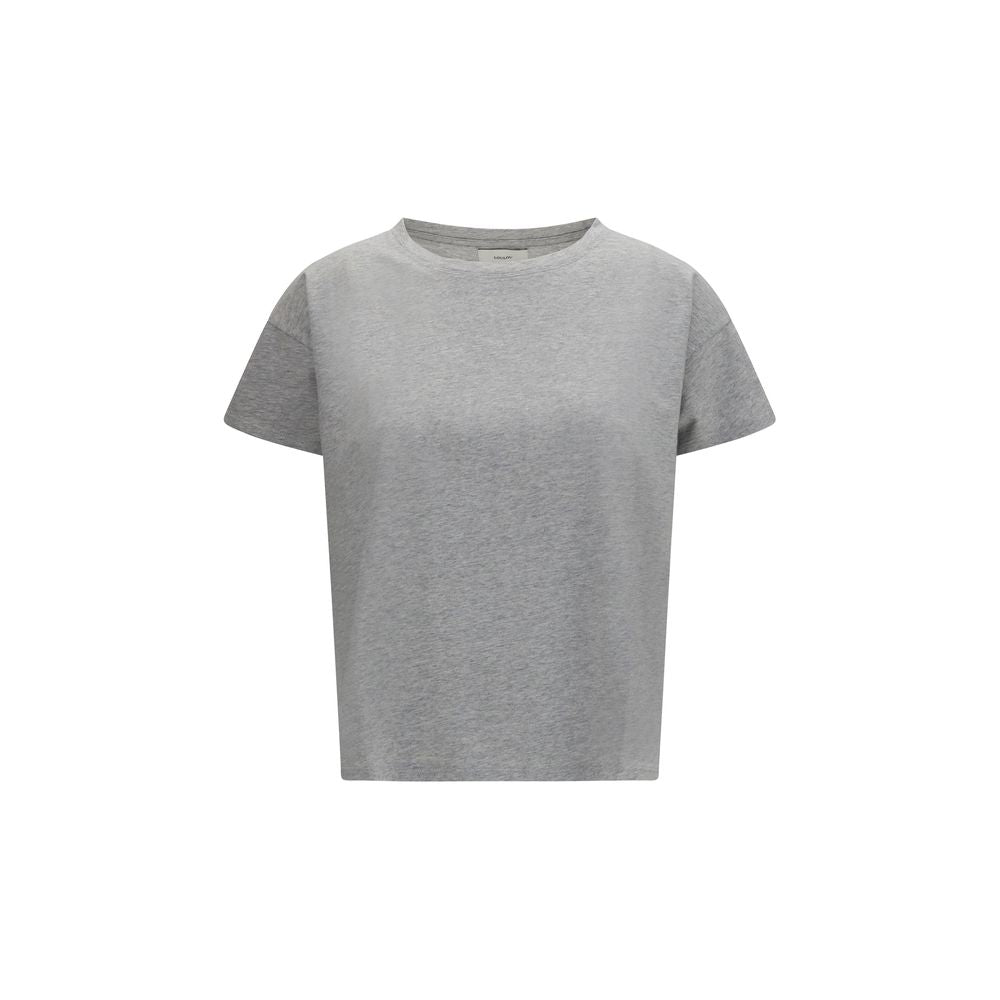 T-Shirt by Loulou De Saison for women in cotton gray & signature showcases a dramatic silhouette, elegantly detailed with a dramatic crew neckline and short-sleeve for a truly dramatic finish.
