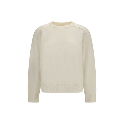 Sweatshirt by Loulou De Saison for women in cashmere merino wool & capra leather white features an magnificent silhouette, showcasing a sophisticated crew neckline and detail for a truly magnificent finish.