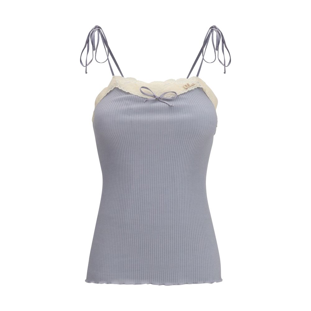 T-Shirt by Chloé for women in cashmere cotton & capra leather blue showcases a chic silhouette, artfully detailed with a chic and for a chic finish.