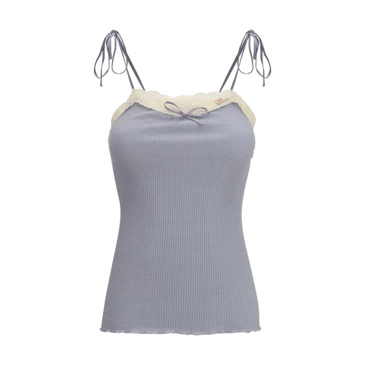 T-Shirt by Chloé for women in cashmere cotton & capra leather blue showcases a chic silhouette, artfully detailed with a chic and for a chic finish.