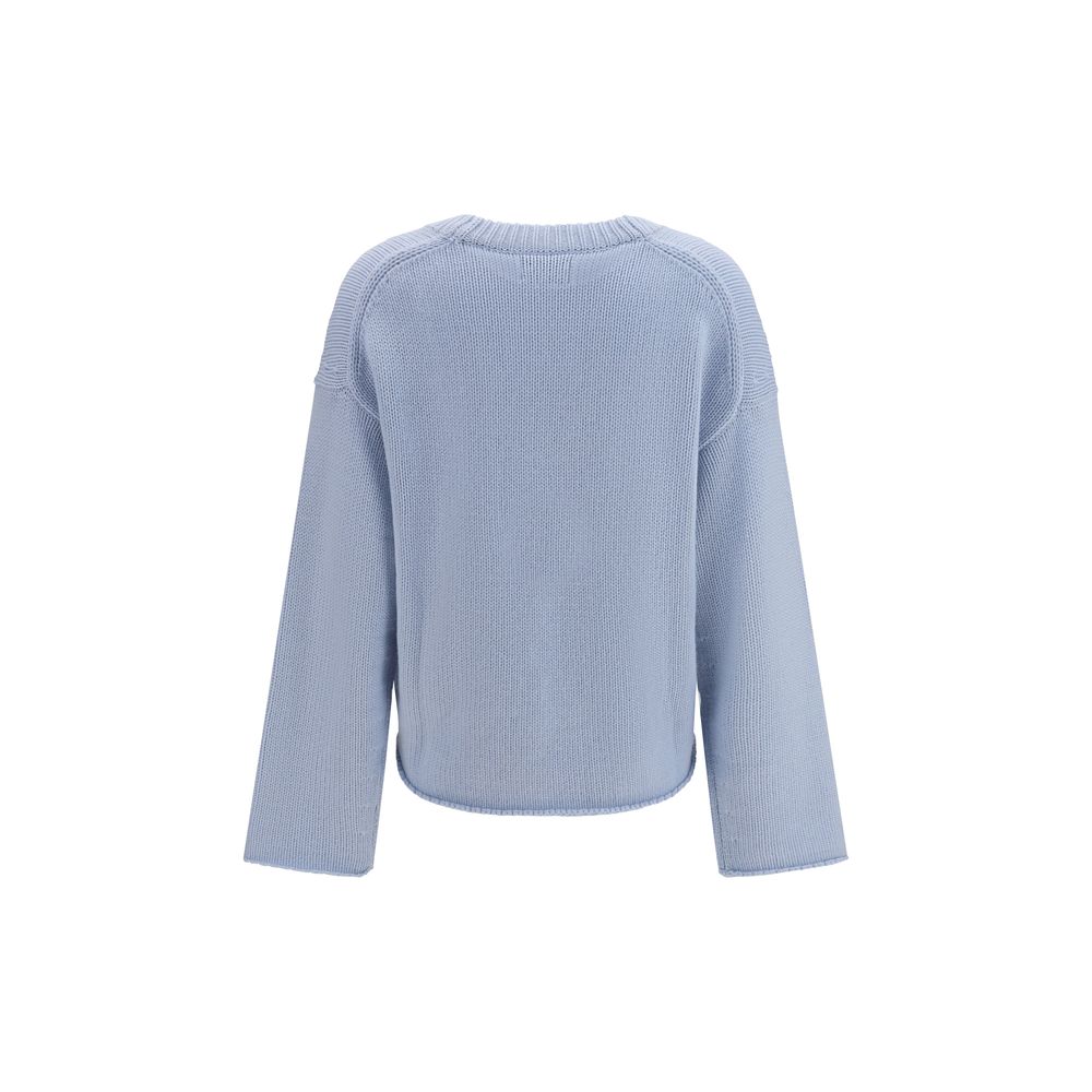 Sweater by Loulou De Saison for women in cashmere & capra leather blue & natural showcases a downtown chic silhouette, artfully finished with a downtown chic and for a sophisticated, high-end look.