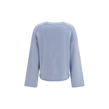 Sweater by Loulou De Saison for women in cashmere & capra leather blue & natural showcases a downtown chic silhouette, artfully finished with a downtown chic and for a sophisticated, high-end look.