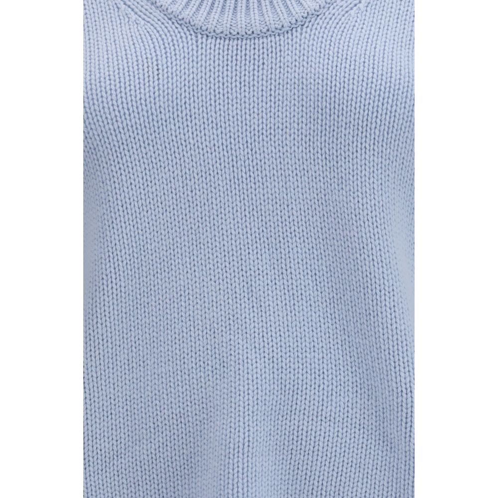 Sweater by Loulou De Saison for women in cashmere & capra leather blue & natural showcases a discreet silhouette, finished with a discreet and for a discreet look.