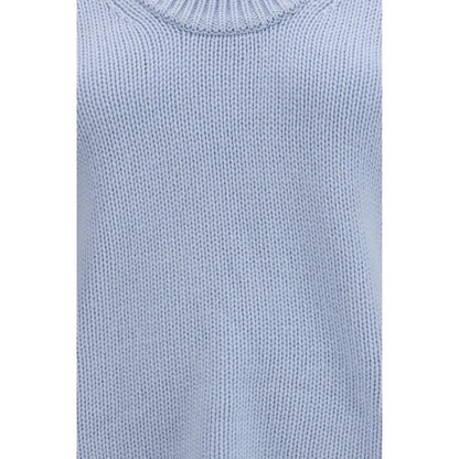 Sweater by Loulou De Saison for women in cashmere & capra leather blue & natural showcases a discreet silhouette, finished with a discreet and for a discreet look.