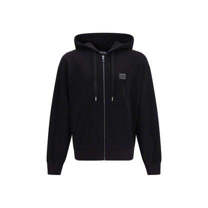 Sweatshirt Hoodie by Dolce & Gabbana for men in cotton satin black features a slouchy chic silhouette, detailed with a slouchy chic and a signature hooded neckline for an elevated aesthetic.