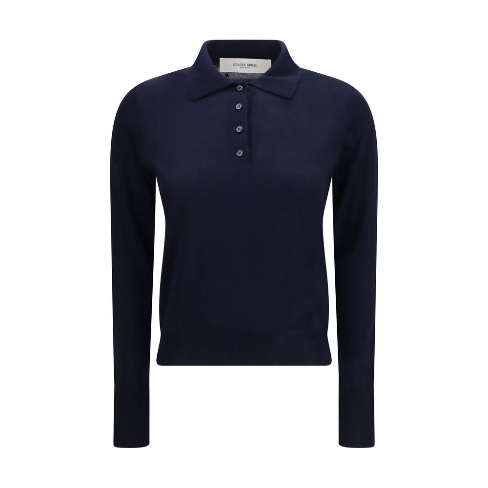 Golden Goose Star Women's Regular Fit Long-Sleeve Merino Wool Polo Shirt - Blue