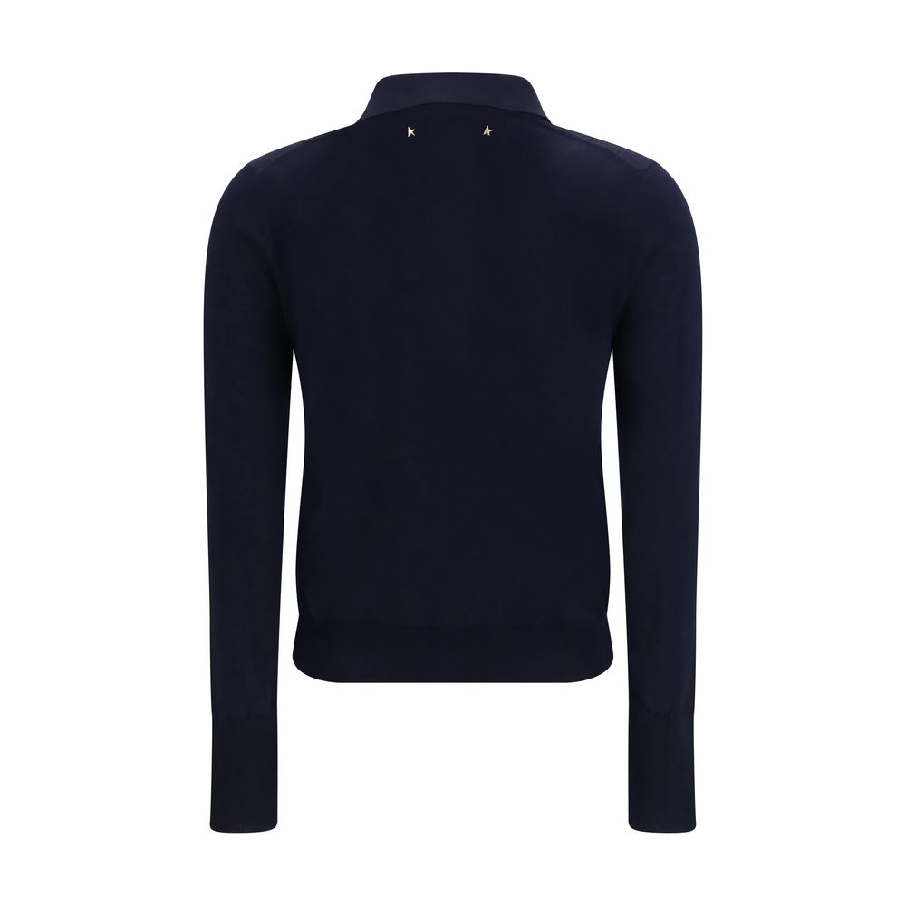 Golden Goose Star Women's Regular Fit Long-Sleeve Merino Wool Polo Shirt - Blue