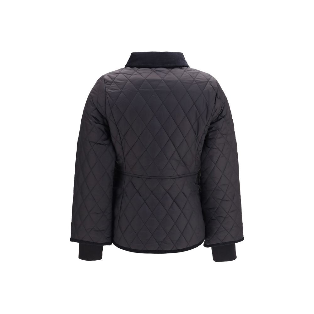 This Puffer Jacket by Barbour for women in polyester polyamide corduroy black & patterned exhibits a edgy silhouette, meticulously detailed with functional pockets & insulated and a edgy for a edgy finish.