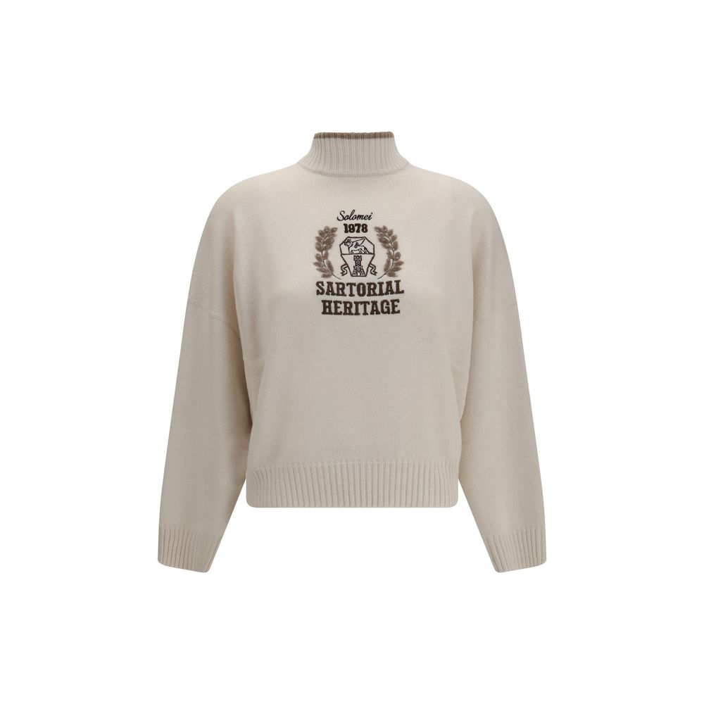 Sweater by Brunello Cucinelli for women in cashmere & capra leather white showcases a discreet silhouette, finished with a discreet high-neck neckline and long-sleeve for a discreet look.