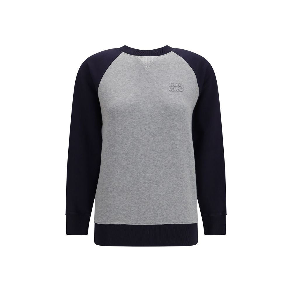 Sweatshirt by Miu Miu for women in cotton bicolour & multicolor features an provocated silhouette, detailed with a provocated long-sleeve and a refined crew neckline for a sophisticated aesthetic.