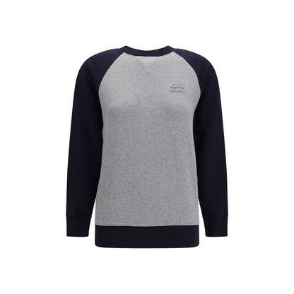 Sweatshirt by Miu Miu for women in cotton bicolour & multicolor features an provocated silhouette, detailed with a provocated long-sleeve and a refined crew neckline for a sophisticated aesthetic.