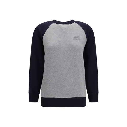 Sweatshirt by Miu Miu for women in cotton bicolour & multicolor features an provocated silhouette, detailed with a provocated long-sleeve and a refined crew neckline for a sophisticated aesthetic.