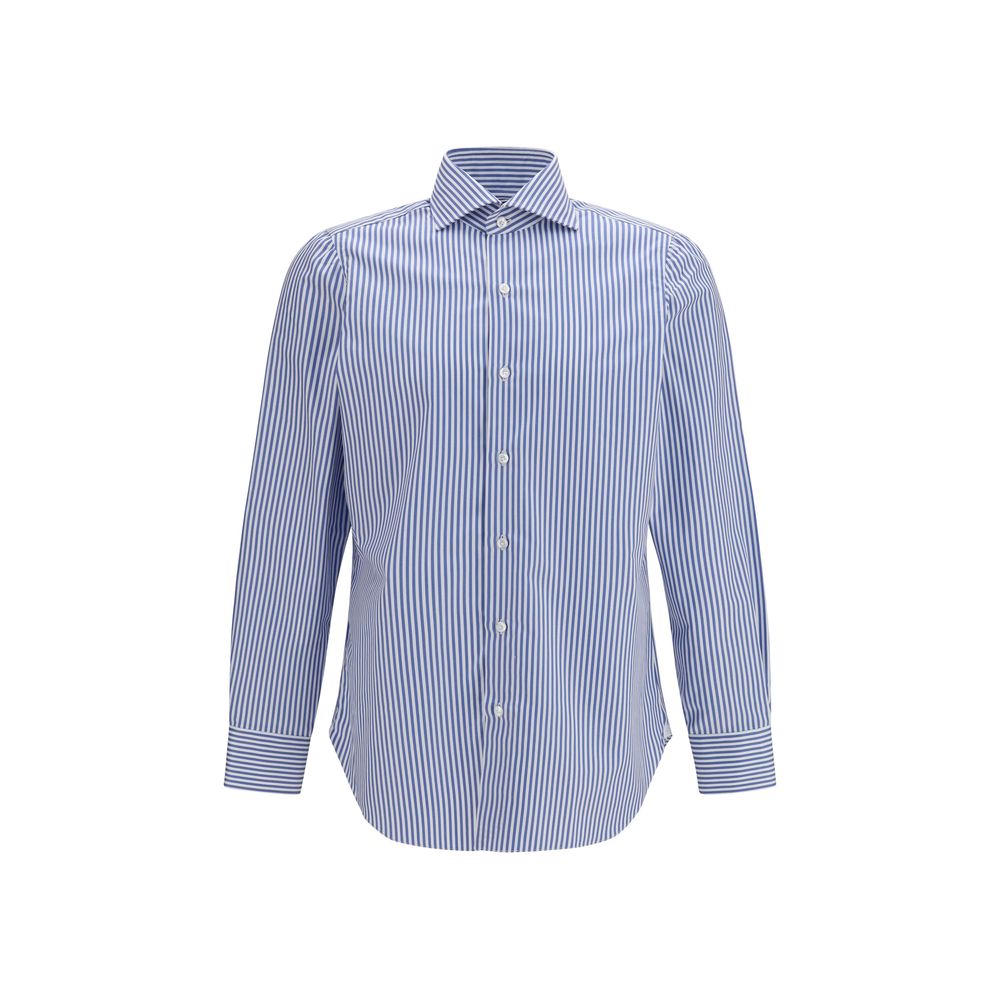 Shirt by Finamore for men in cotton blue, patterned, signature & striped features an polished silhouette, showcasing a sophisticated and detail for a truly polished finish.