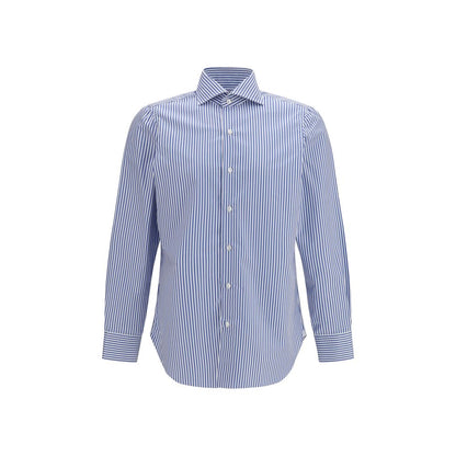 Shirt by Finamore for men in cotton blue, patterned, signature & striped features an polished silhouette, showcasing a sophisticated and detail for a truly polished finish.