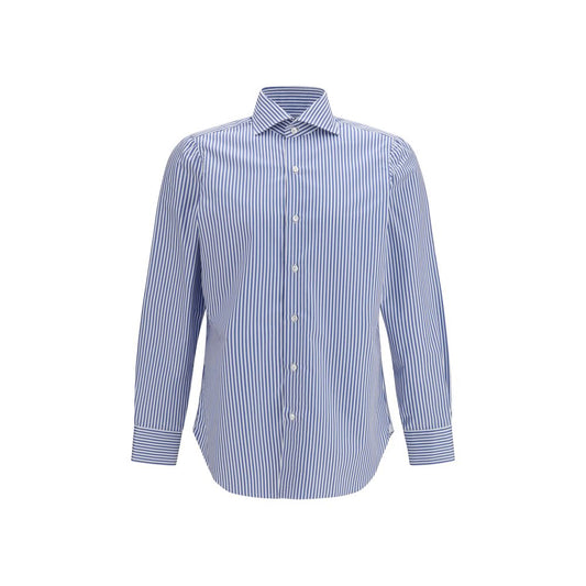 Shirt by Finamore for men in cotton blue, patterned, signature & striped features an polished silhouette, showcasing a sophisticated and detail for a truly polished finish.