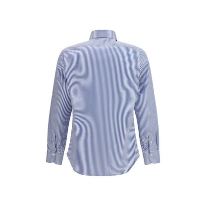 Shirt by Finamore for men in cotton blue, patterned, signature & striped, featuring a nuanced and nuanced for a sophisticated finish.