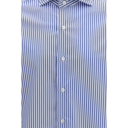 Shirt by Finamore for men in cotton blue, patterned, signature & striped showcases a sublime silhouette, artfully detailed with a sublime and for a sophisticated, sublime finish.