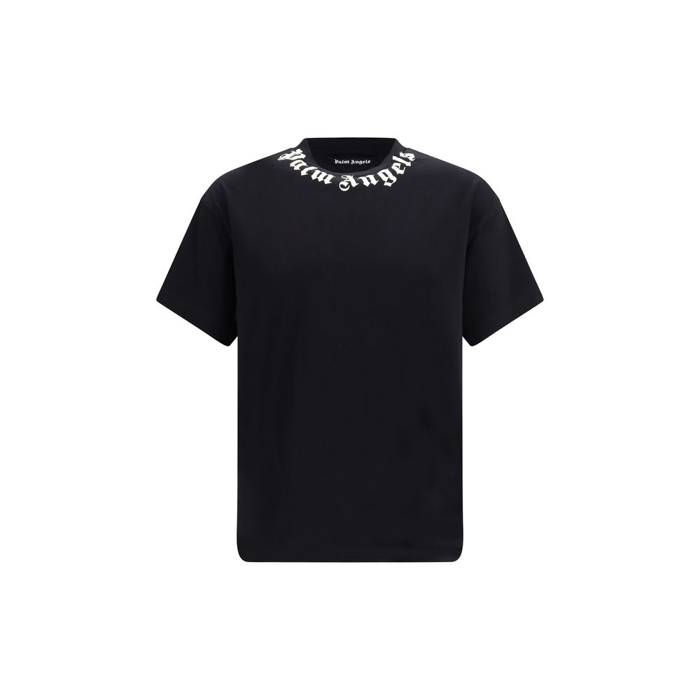 T-Shirt by Palm Angels for men in cotton black showcases a dramatic silhouette, elegantly detailed with a dramatic crew neckline and short-sleeve for a truly dramatic finish.