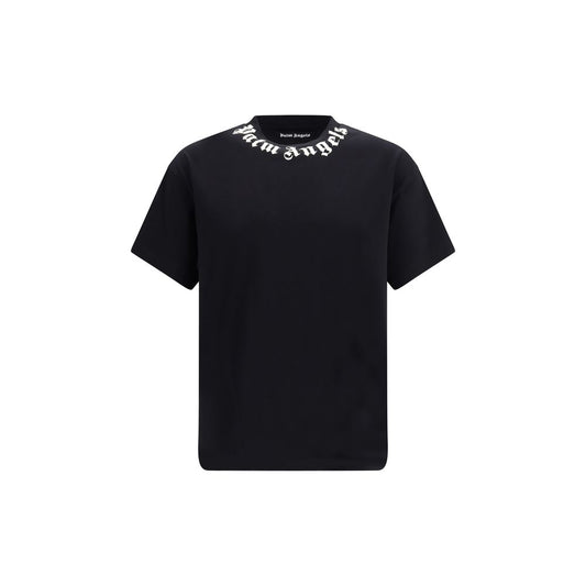 T-Shirt by Palm Angels for men in cotton black showcases a dramatic silhouette, elegantly detailed with a dramatic crew neckline and short-sleeve for a truly dramatic finish.
