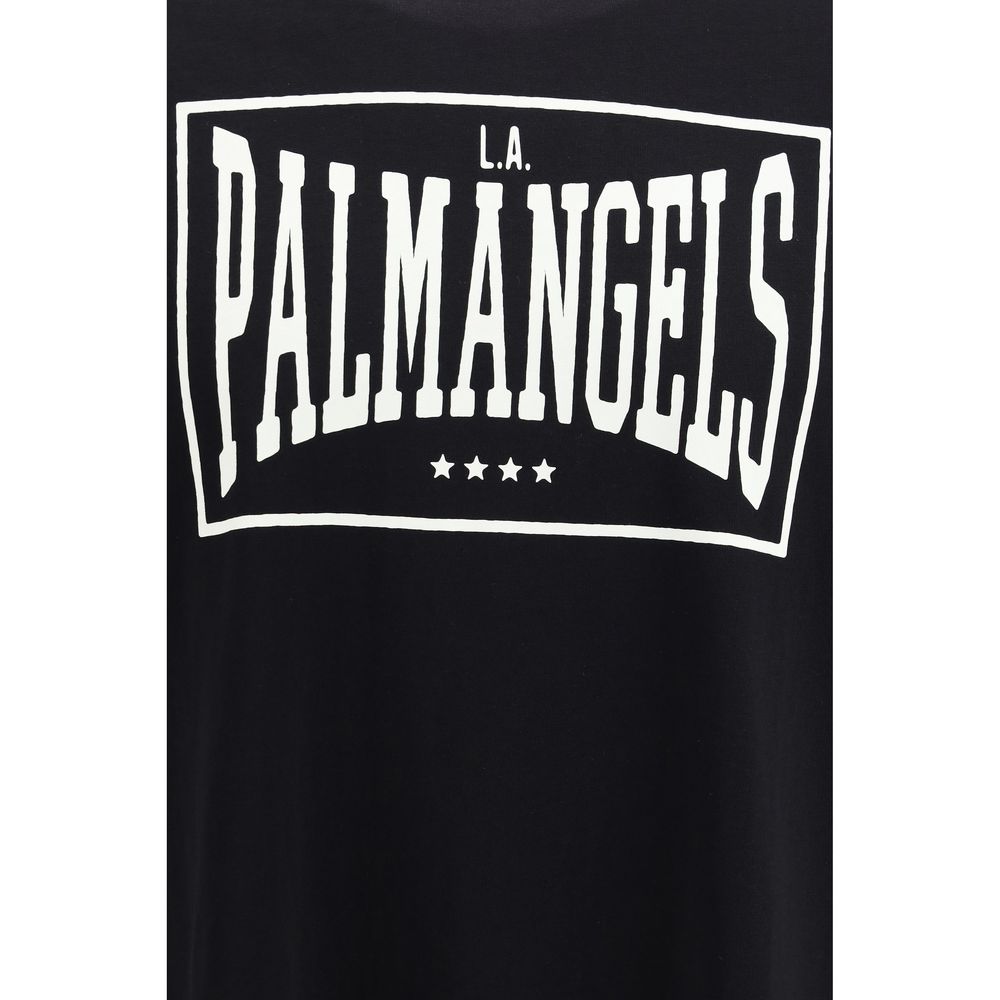 T-Shirt by Palm Angels for men in cotton black showcases a dramatic silhouette, elegantly detailed with a dramatic crew neckline and for a truly dramatic finish.