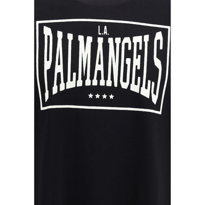 T-Shirt by Palm Angels for men in cotton black showcases a dramatic silhouette, elegantly detailed with a dramatic crew neckline and for a truly dramatic finish.