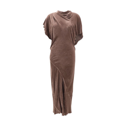 Dress by Rick Owens for women in viscose silk velvet beige features an cute silhouette, detailed with a short-sleeve and cowl neckline that elegantly flows into a cute short long.