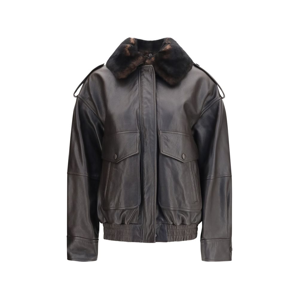 Bomber Jacket by Loulou De Saison for women in bos taurus calf leather brown features a city-ready silhouette, detailed with pockets and a city-ready .