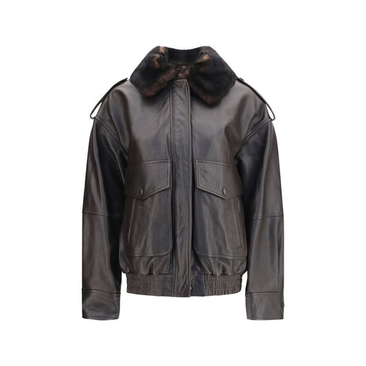 Bomber Jacket by Loulou De Saison for women in bos taurus calf leather brown features a city-ready silhouette, detailed with pockets and a city-ready .